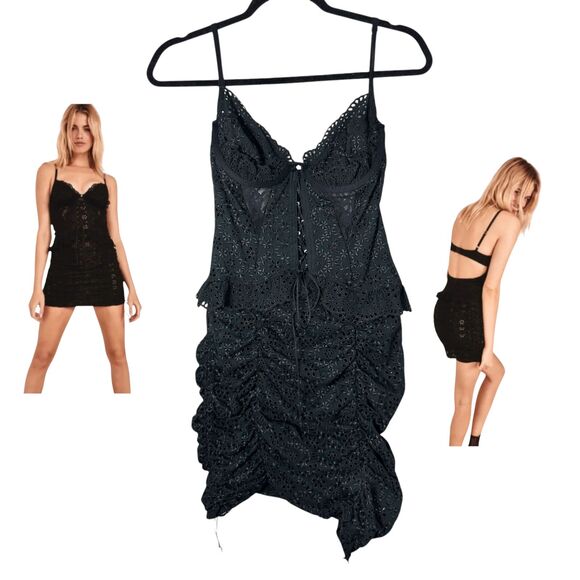 For Love & Lemons Sophie Eyelet Black Bustier Open Back Fitted Dress Size Small - Picture 1 of 9
